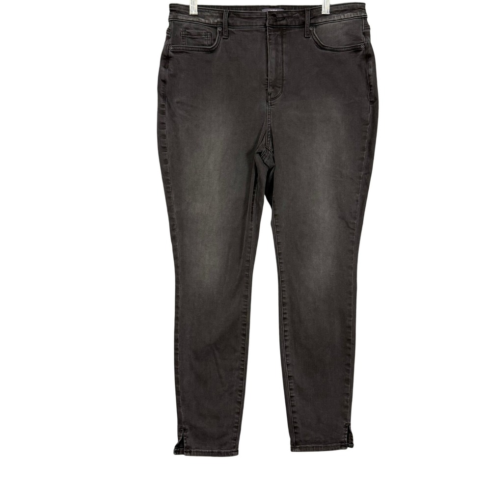 NYDJ Ami Skinny Jeans Womens 12 Black Curve Shaper High Rise Ankle Slit Denim